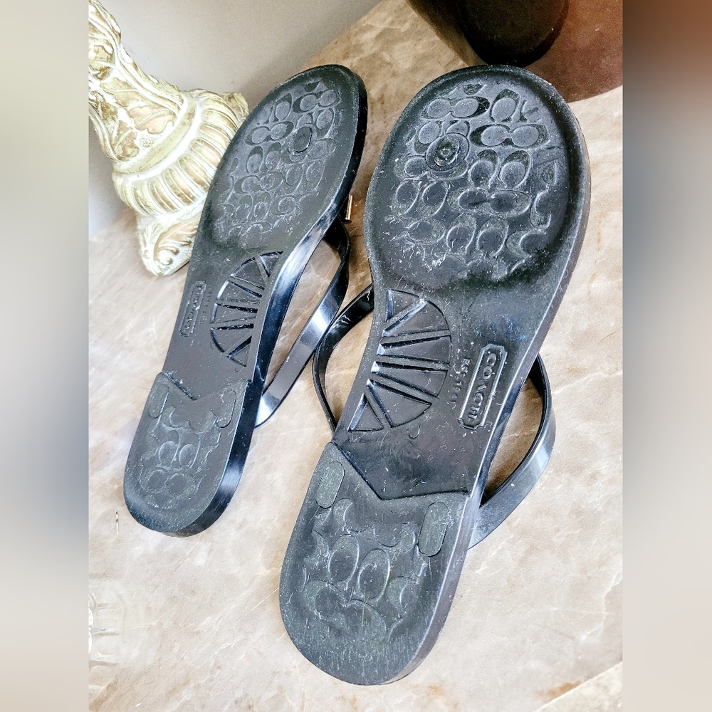 Coach Landon Women Patterned Jelly Thong Flip Flops Black/Ivory Logo Bow US 8.5 - Picture 12 of 16